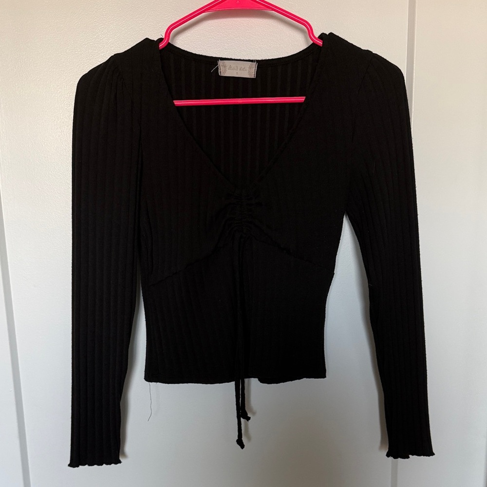 Black Ribbed Long Sleeve Top